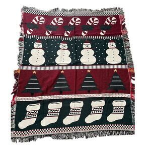 Snowman Woven Throw Blanket Crown Crafts Candy Canes‎ Christmas Trees Stockings